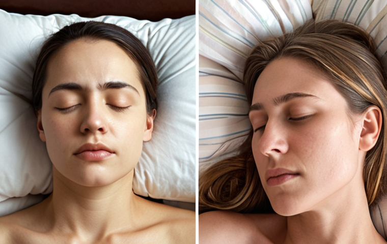 **

A split image showing two faces. On the left, a person sleeping on their side, cheek pressed against the pillow. On the right, the same person shown sleeping on their back. Illustration style. Text overlay: "Balanced Sleep = Balanced Face".

**