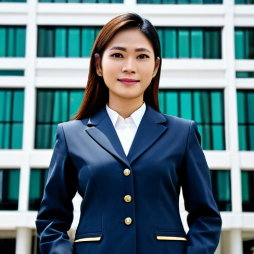 Home 19 **
A professional Thai businesswoman in a modest traditional Thai business suit, standing in front of a modern office building in Bangkok, fully clothed, appropriate attire, safe for work, perfect anatomy, natural proportions, professional photography, high quality.
**